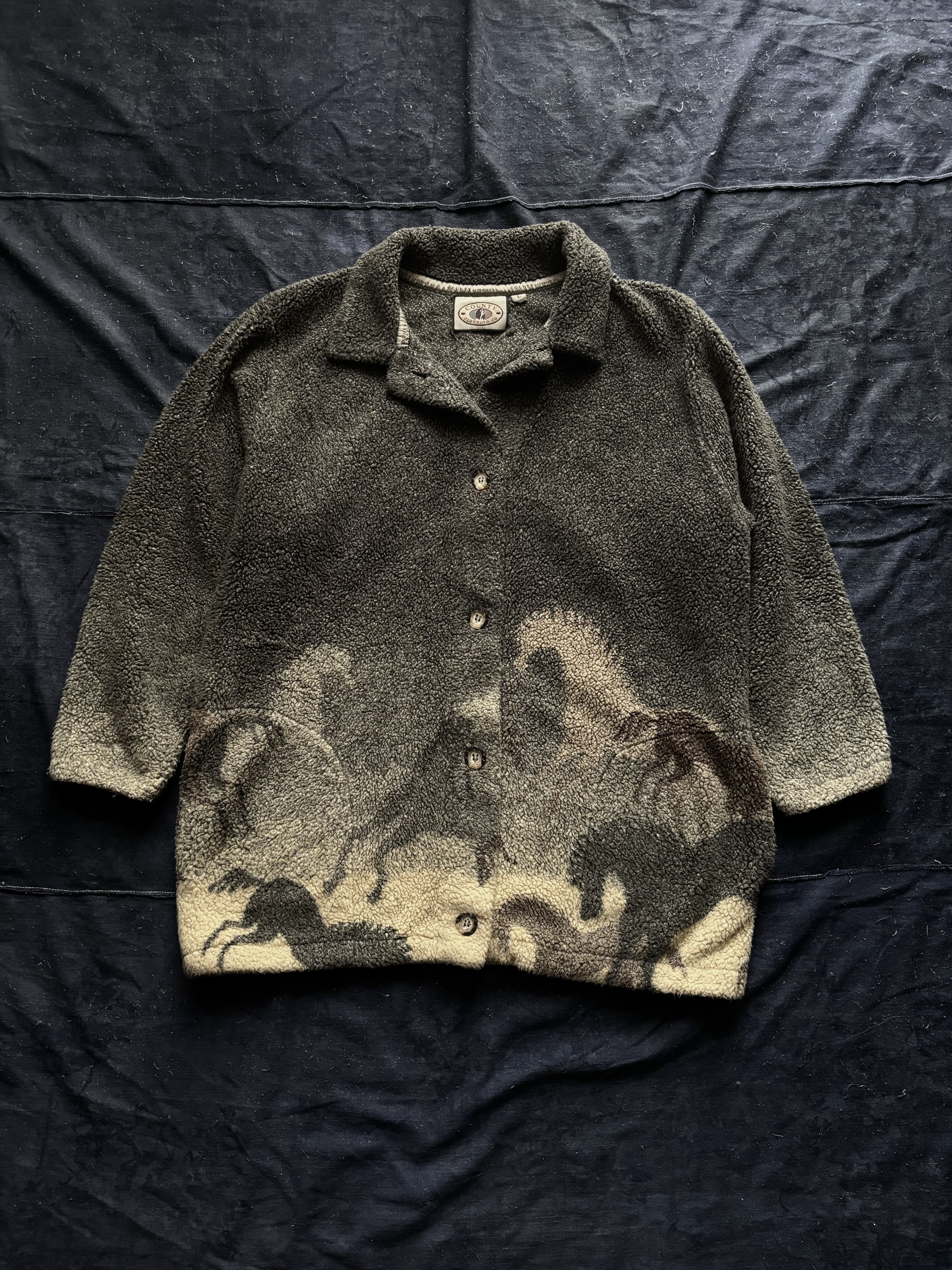 Vintage US Animal Pattern Fleece Jacket/美國西部動物圖騰刷毛外套