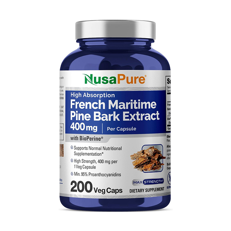 NusaPure French Maritime Pine Bark EXtract 400mg  with Bioperine  , 200 Veg Caps