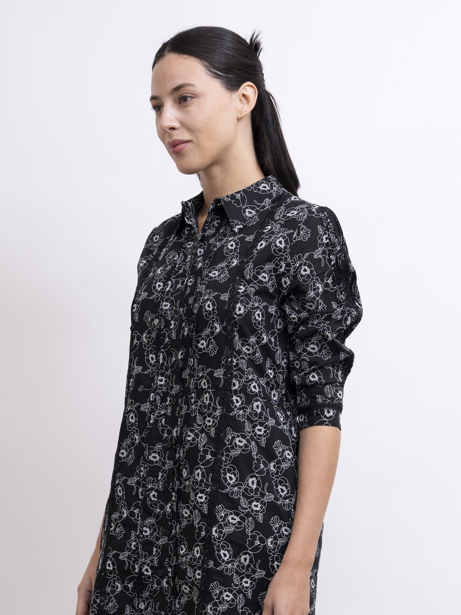 mi-tu 印花縫線恤衫連身裙