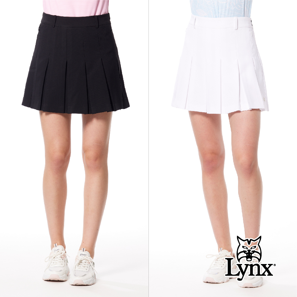 【Lynx Golf】百摺裙後腰LOGO織帶隱形拉鍊口袋膠標運動短裙