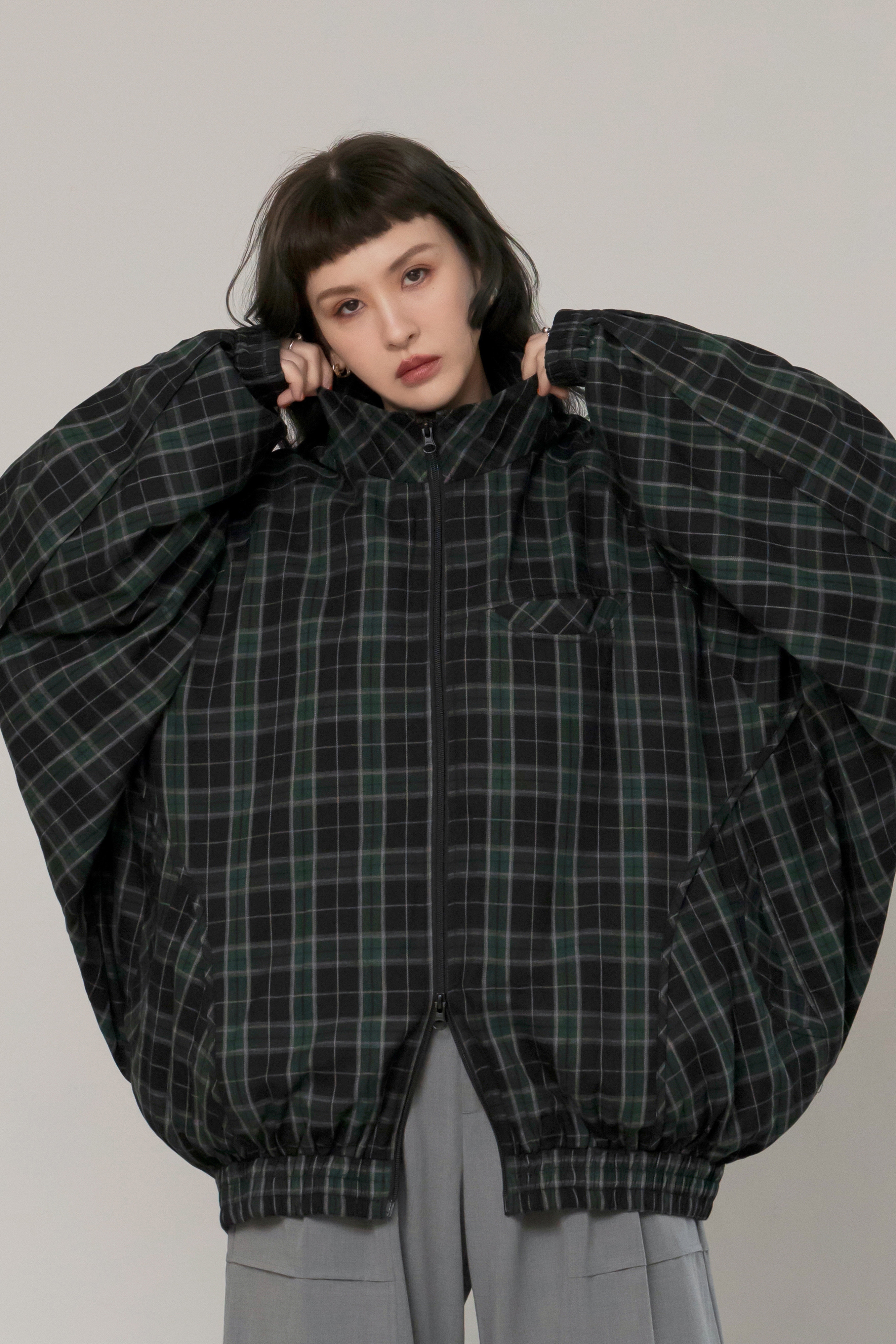 Dolman Sleeve Plaid Jacket | Black