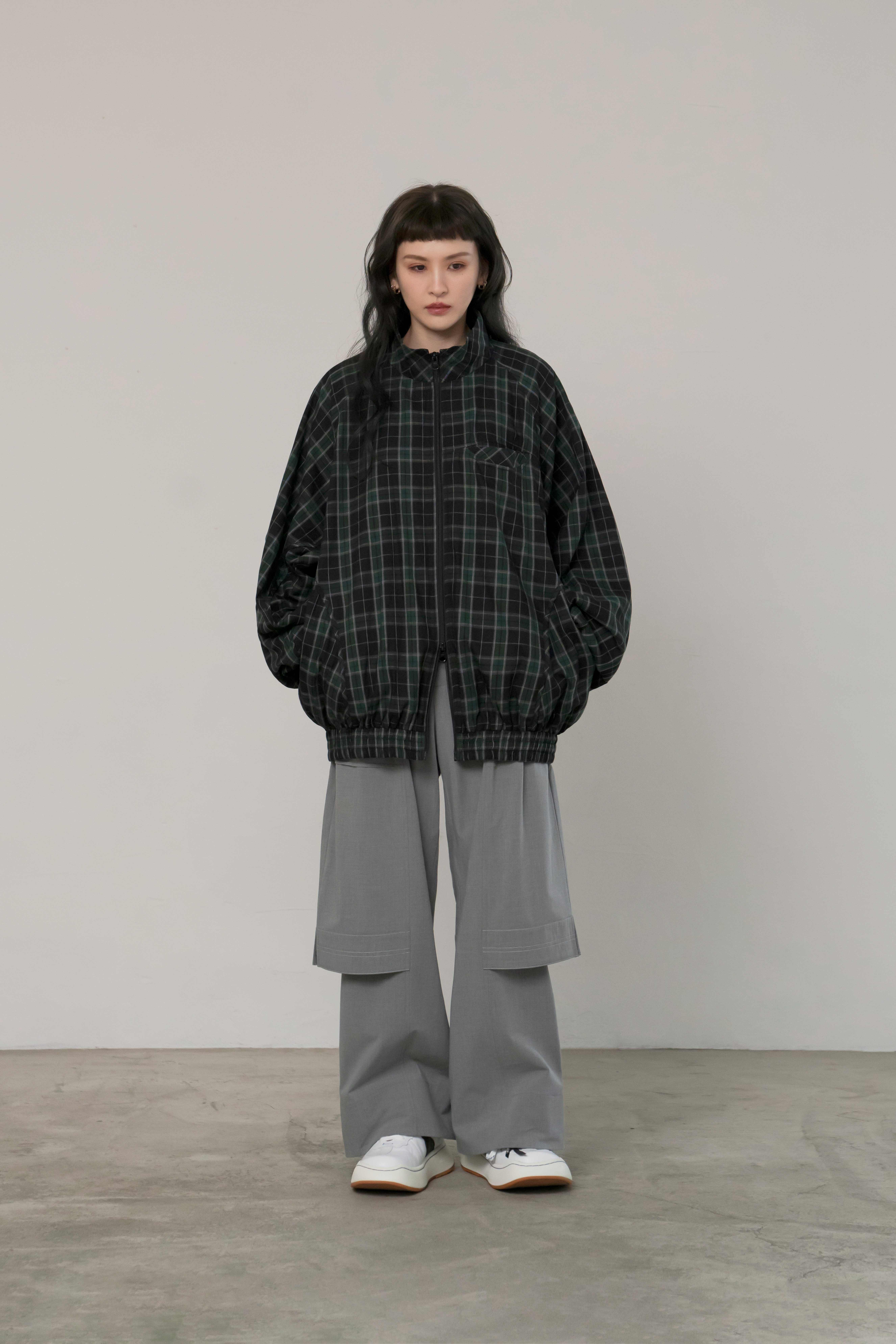 Dolman Sleeve Plaid Jacket | Black