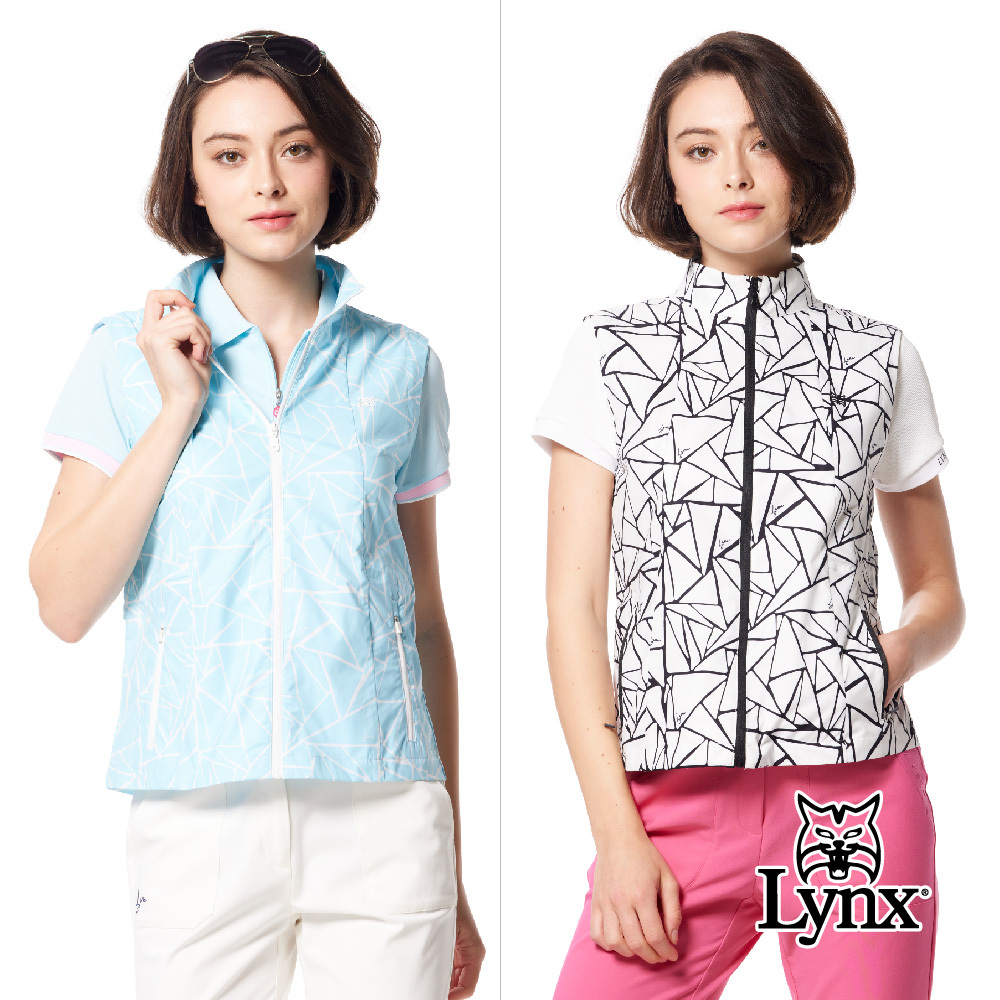 【Lynx Golf】不規則三角形印花腰圍可調膠標拉鍊口袋背心