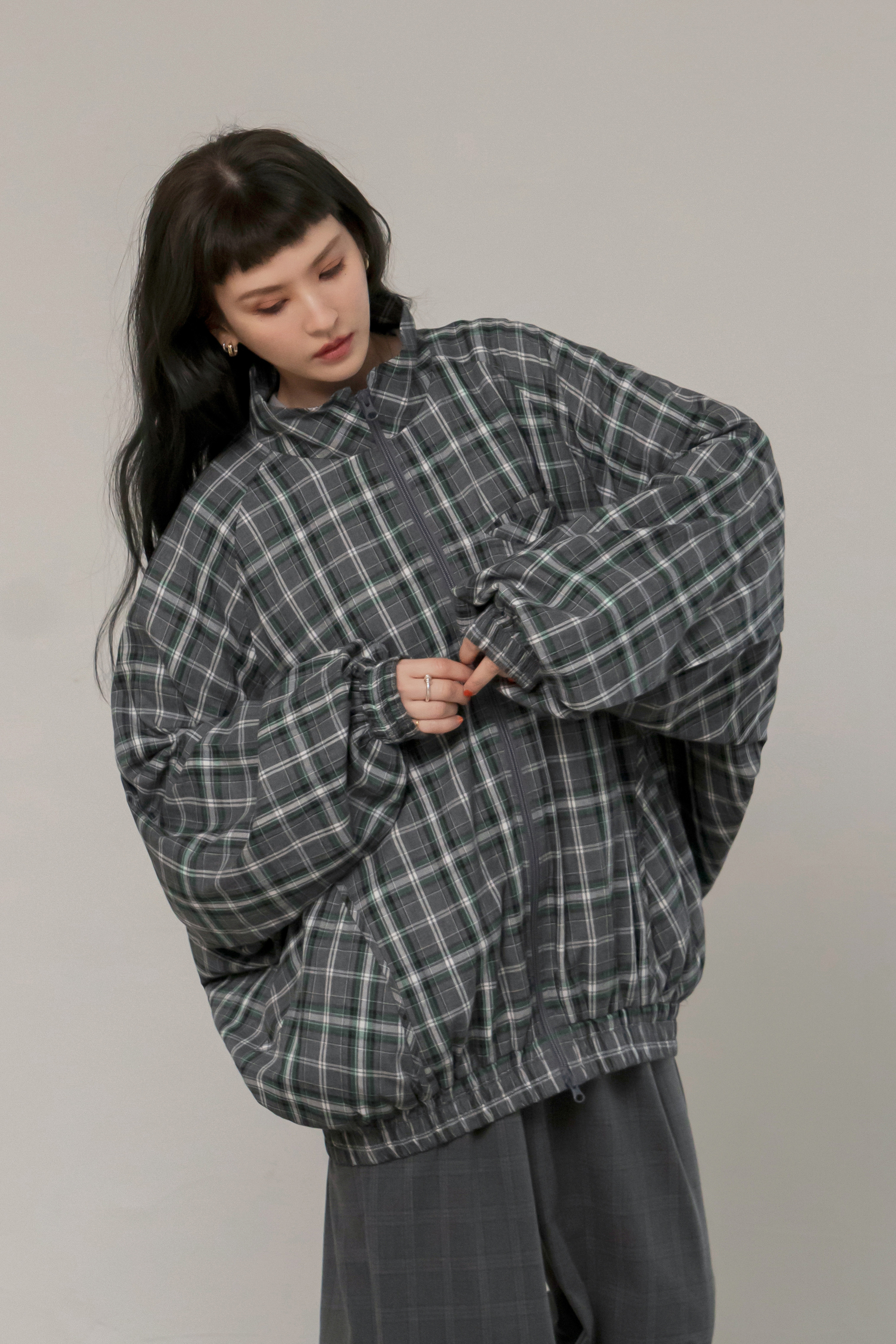 Dolman Sleeve Plaid Jacket | Gray
