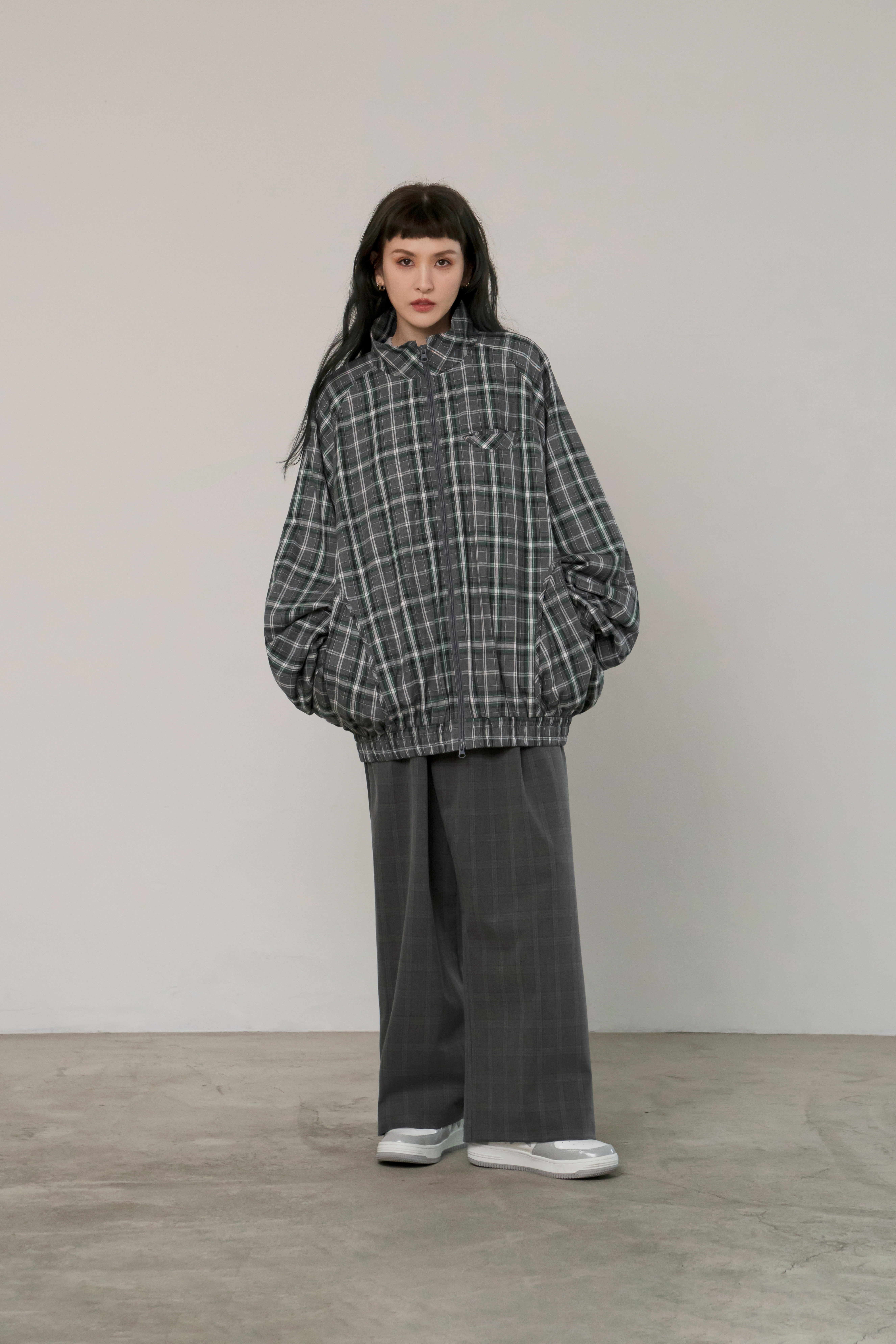 Dolman Sleeve Plaid Jacket | Gray
