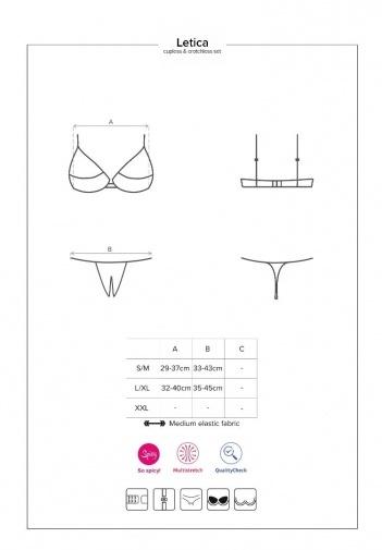 Obsessive - Letica 無杯2件內衣套裝 - 黑色 - S/M/L/XL