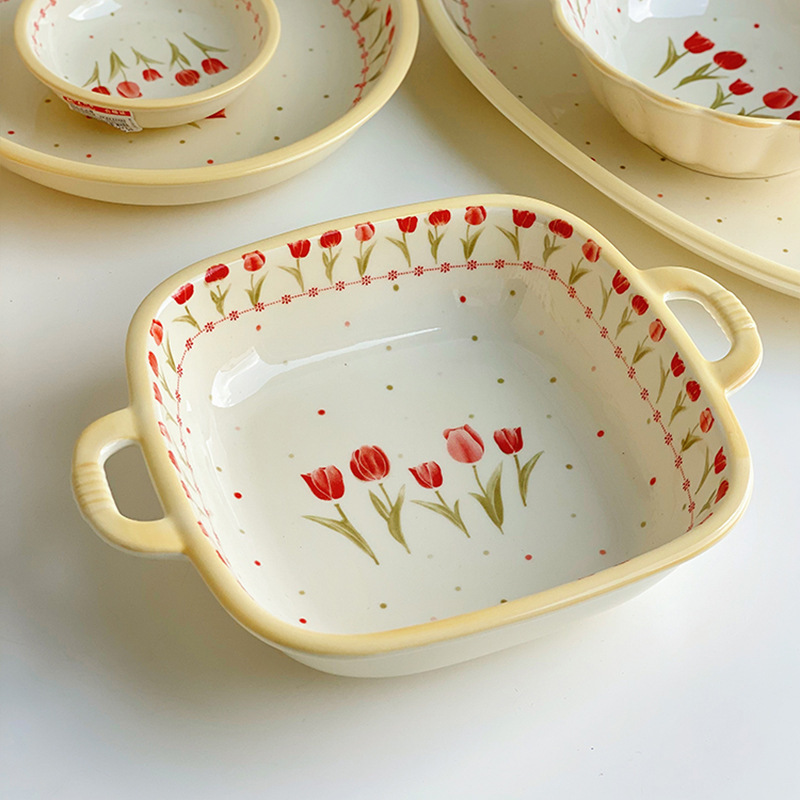 《3762》奶油風溫暖鬱金香陶瓷餐盤組