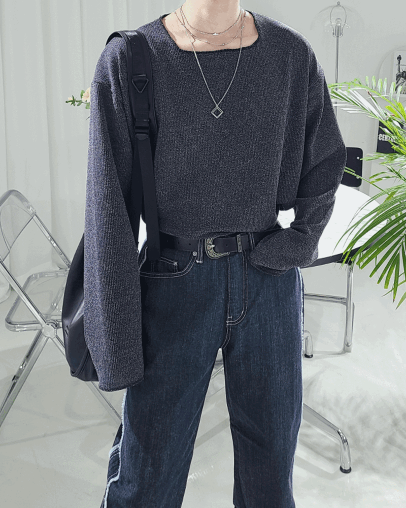 方領薄針織上衣