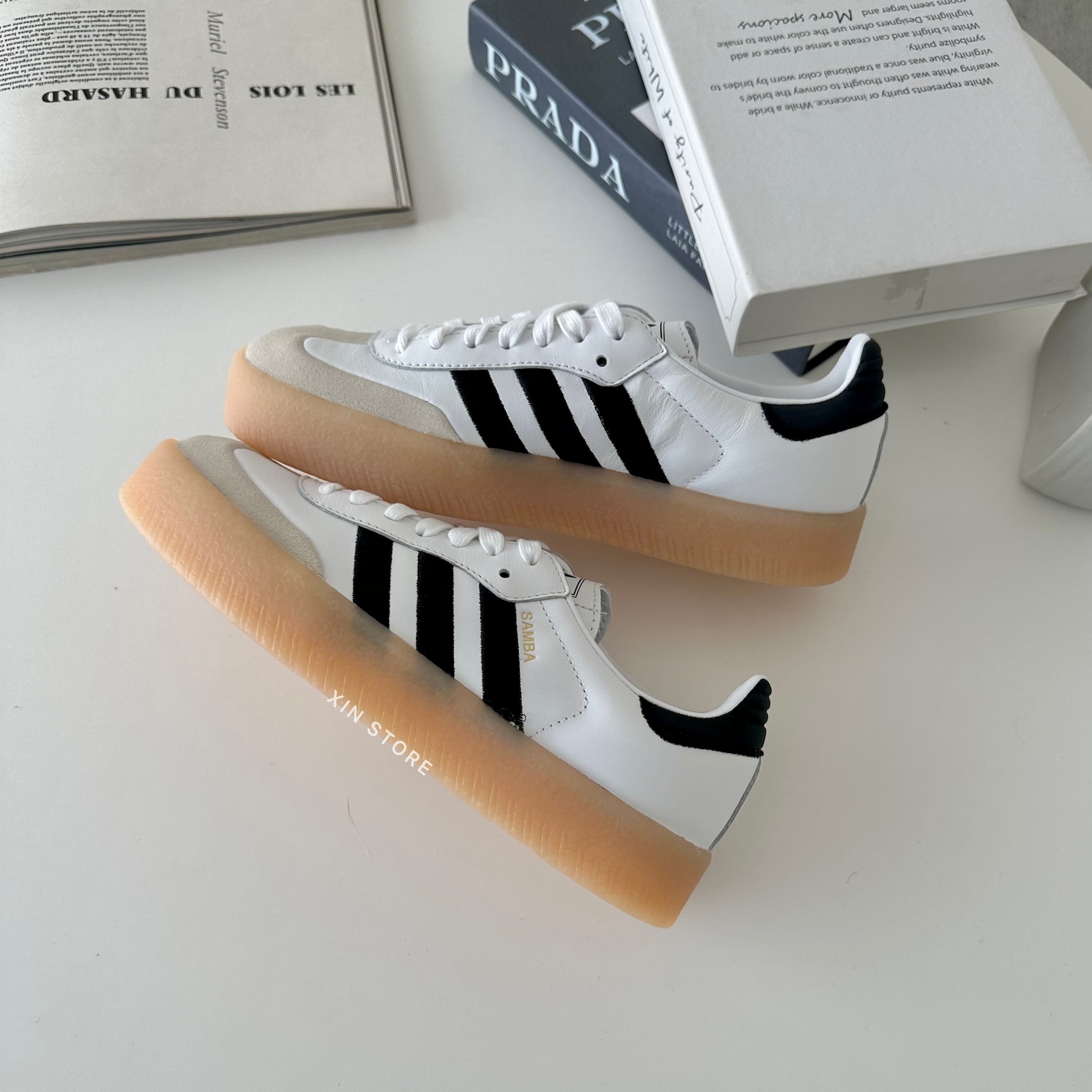 【現貨】Adidas Sambae 低筒 焦糖底 厚底 復古 經典 板鞋 白