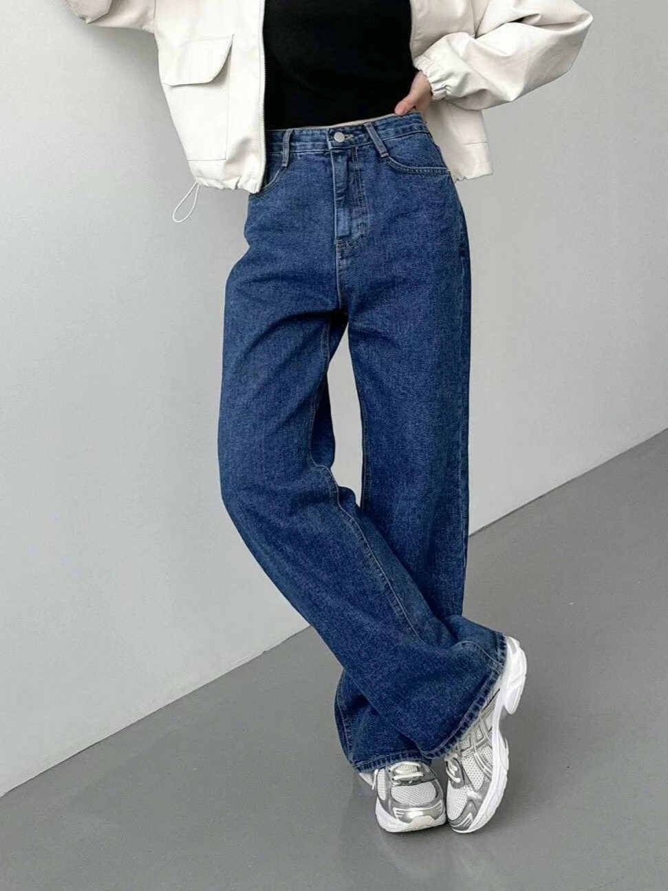 長褲丨高腰素色直筒牛仔褲