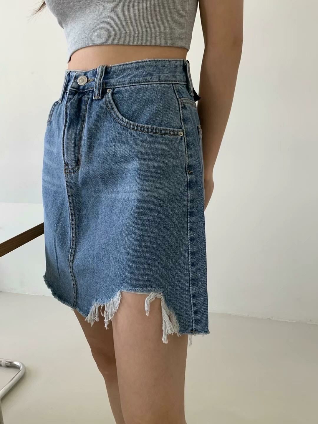 單邊流蘇牛仔短裙