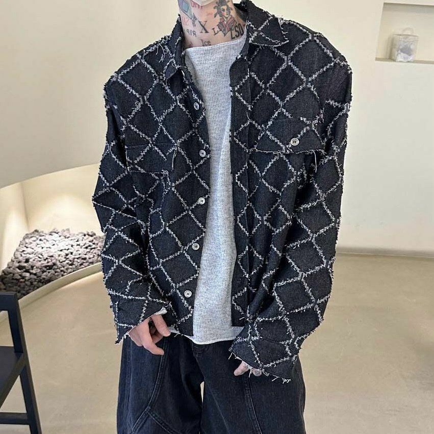 菱格牛仔長袖恤衫 Crunky_youth-024S