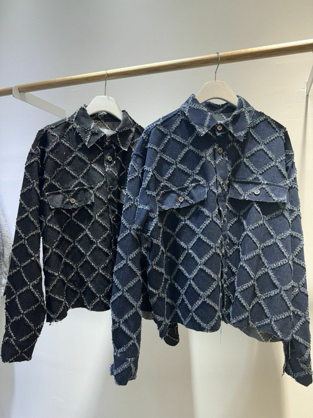 菱格牛仔長袖恤衫 Crunky_youth-024S