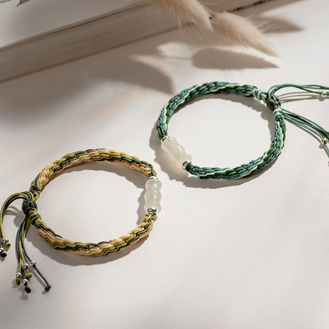 【和風古韻】白玉竹節手工編織手鍊(翠綠/明黃)