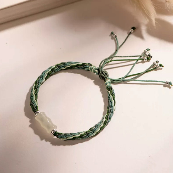 【和風古韻】白玉竹節手工編織手鍊(翠綠/明黃)