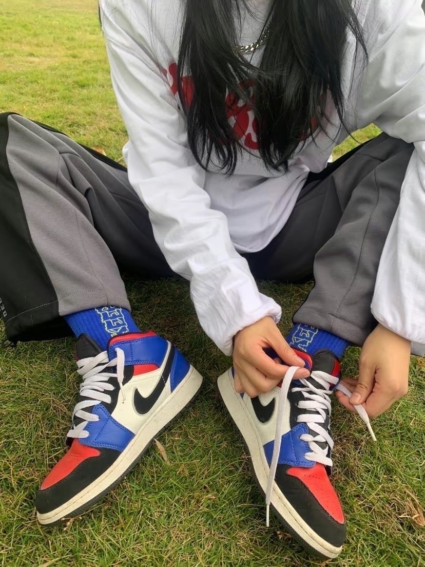 Air jordan 1 mid top3 白藍紅 一代 喬丹 中筒 男鞋 554724-124