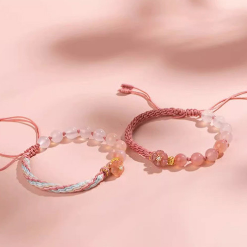 【桃花諾】漸變瑪瑙-手工編織戀愛紅繩水晶手鍊/水晶手串(彩色/純色款)