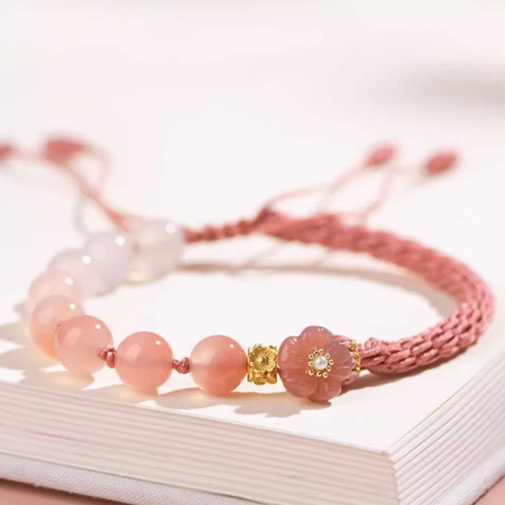 【桃花諾】漸變瑪瑙-手工編織戀愛紅繩水晶手鍊/水晶手串(彩色/純色款)