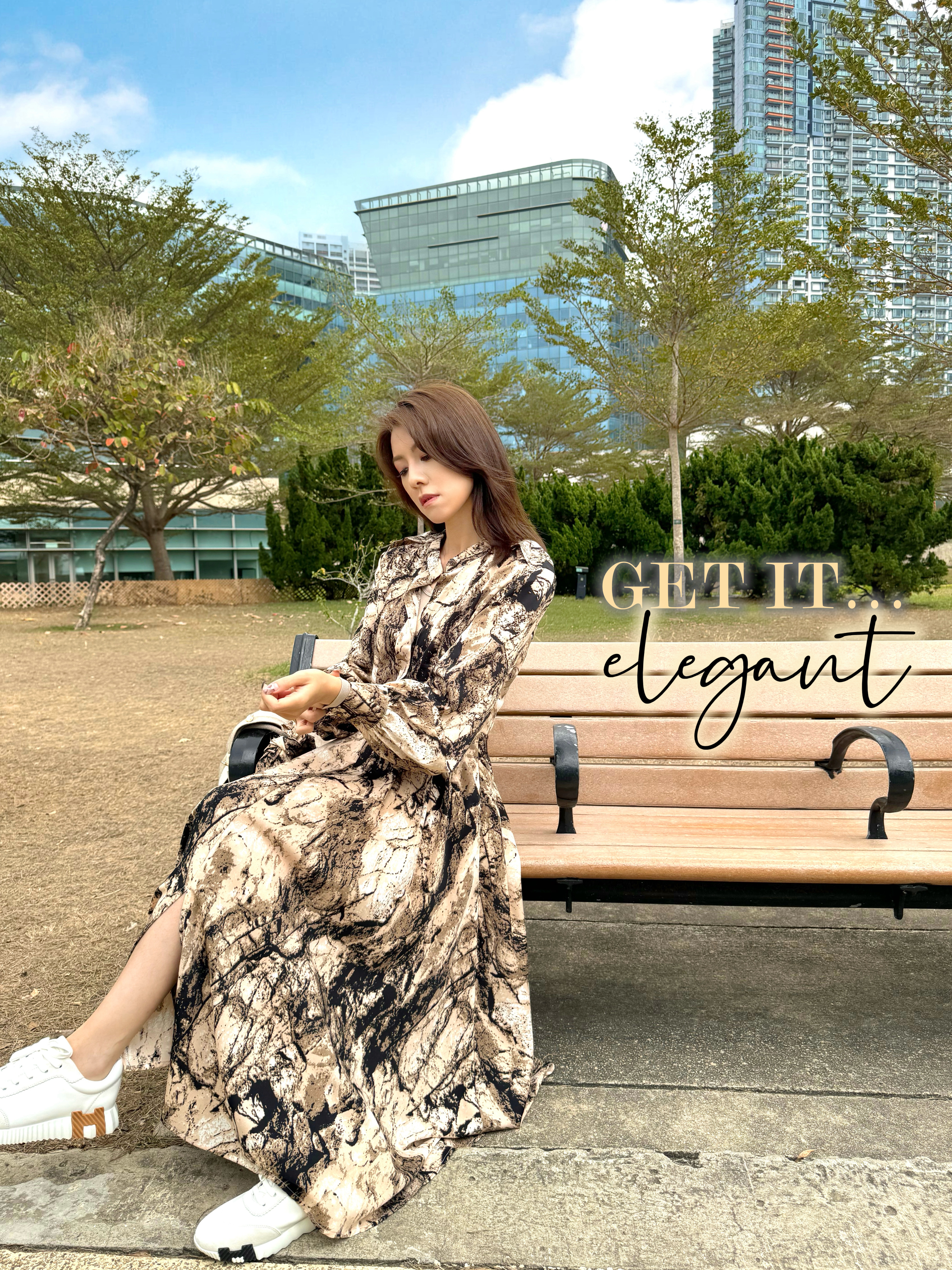 Graphic-Printed Belted Maxi Shirt Dress With Twilly_DS243L18