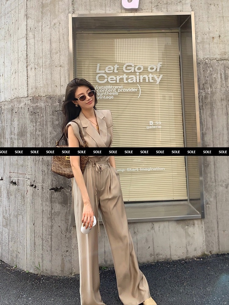 西裝翻領上衣+高腰褲(2件套)