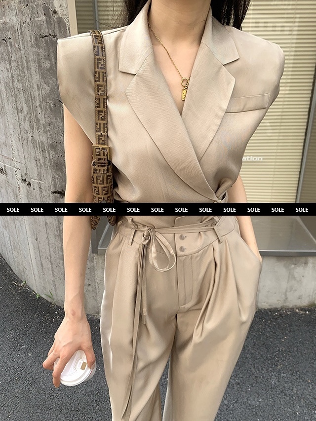 西裝翻領上衣+高腰褲(2件套)