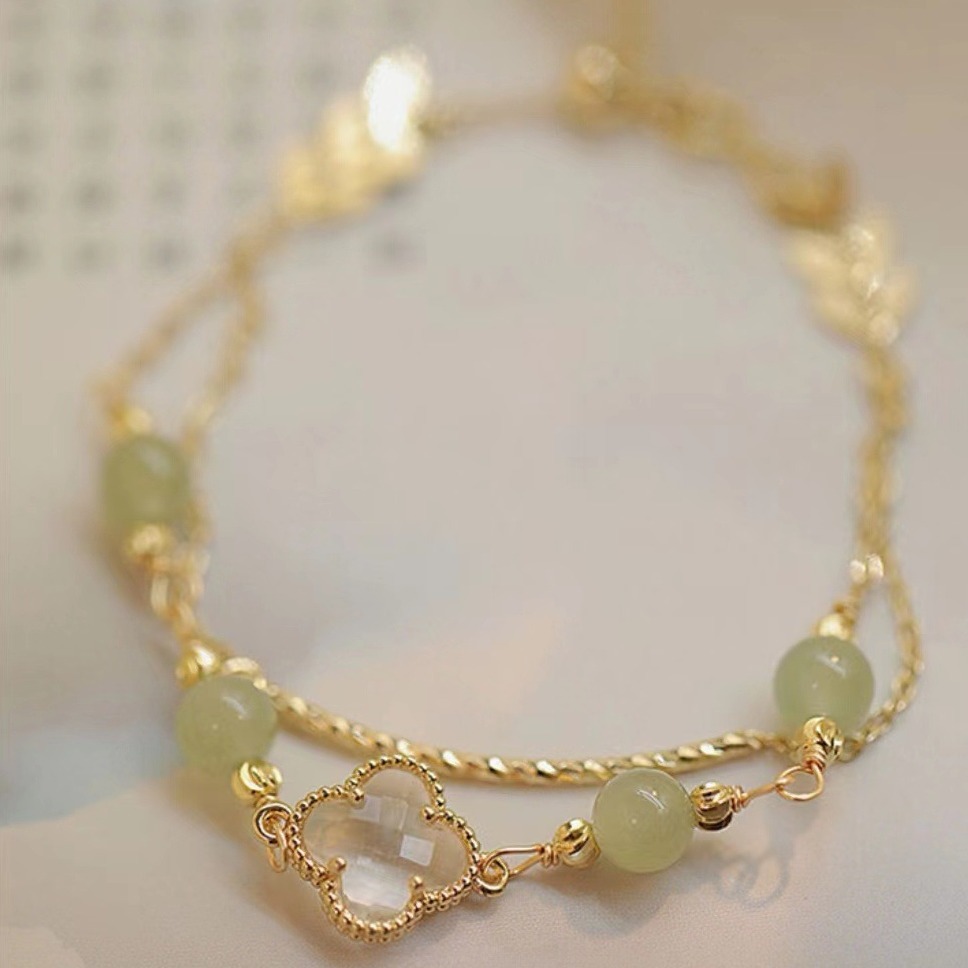 【幸運】四葉草和田玉雙圈手鍊