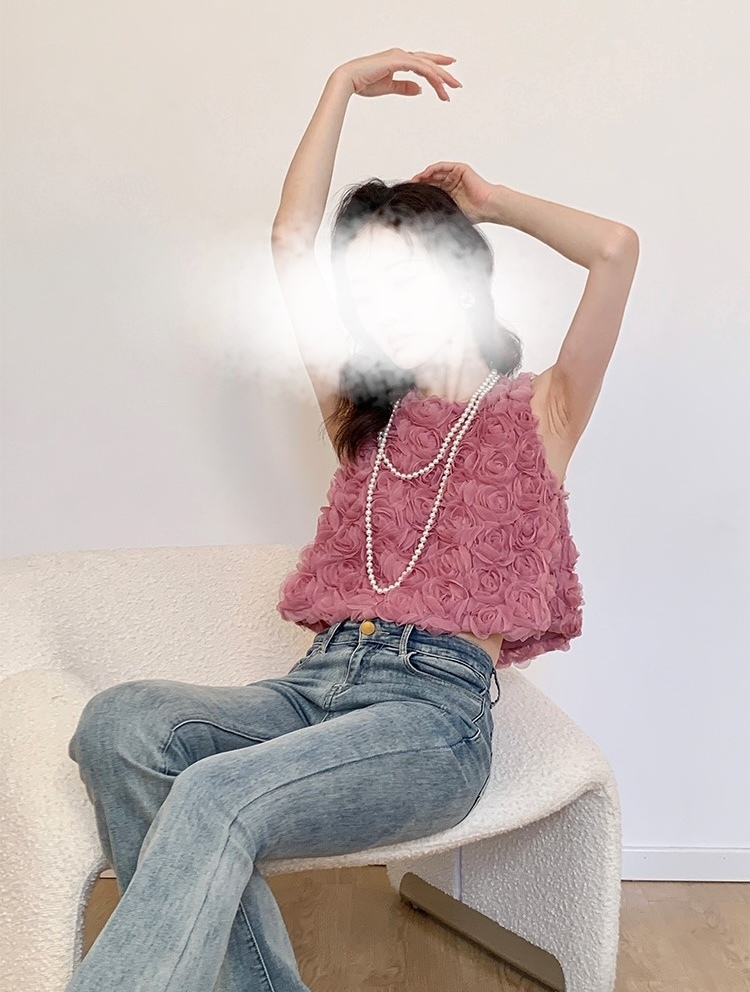 立體玫瑰花 無袖上衣