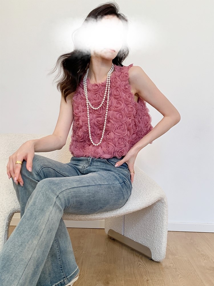 立體玫瑰花 無袖上衣