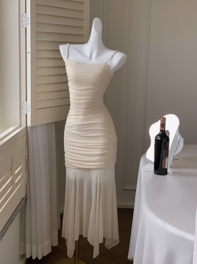 優雅皺褶 波浪雪紡長洋裝