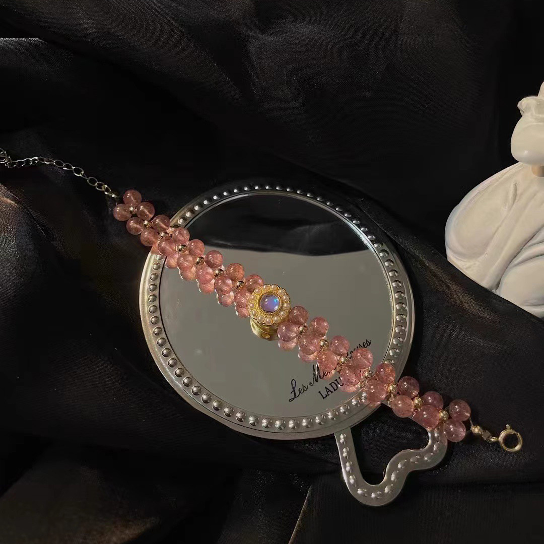 【公主日記】宮廷編織手鍊 (灰月光/草莓晶/石榴石/天然珍珠)