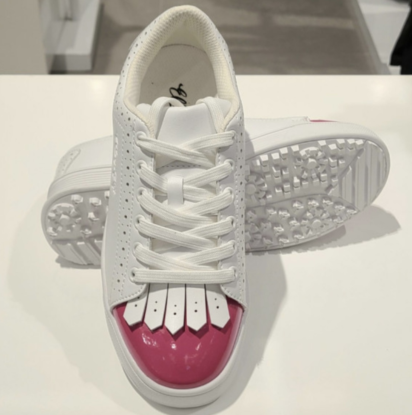 女 303M 韓版ELLE GOLF 英倫學院風格流蘇款皮革高爾夫球鞋（無釘款）