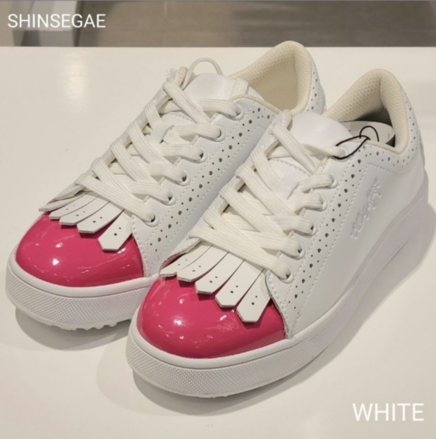 女 303M 韓版ELLE GOLF 英倫學院風格流蘇款皮革高爾夫球鞋（無釘款）