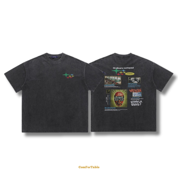 old風印刷個性水洗短TEE