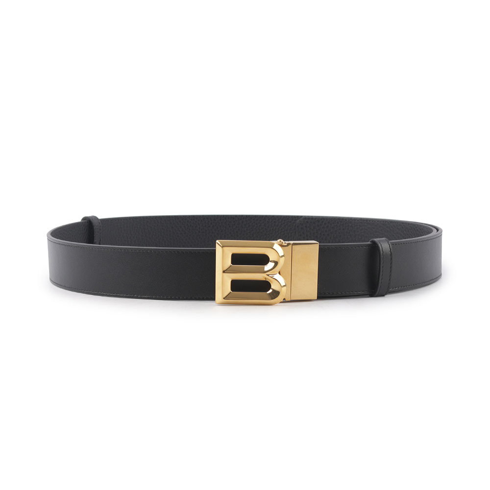 【BALLY】B-BUCKLE 3.5cm 金釦小牛皮皮帶(黑色)