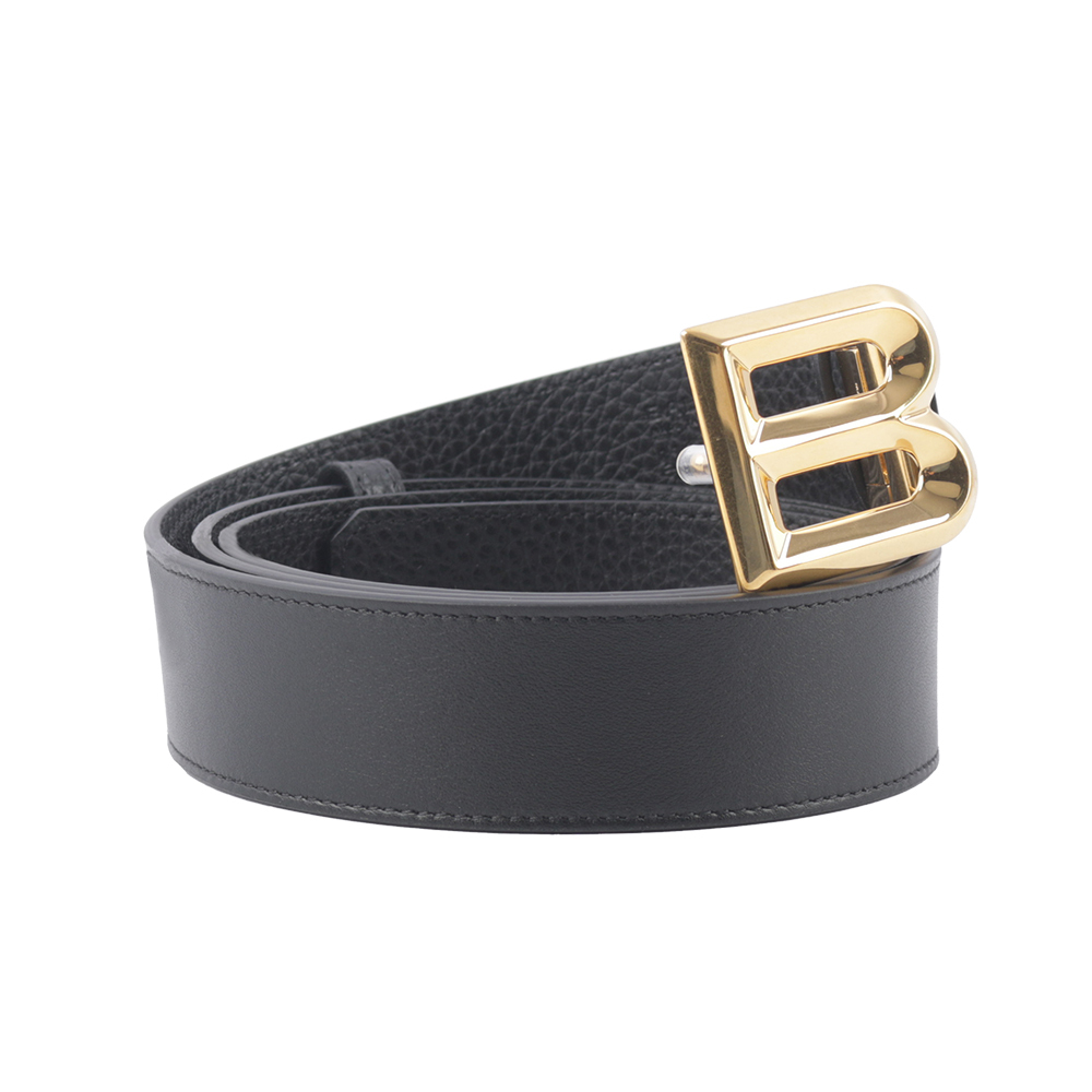 【BALLY】B-BUCKLE 3.5cm 金釦小牛皮皮帶(黑色)