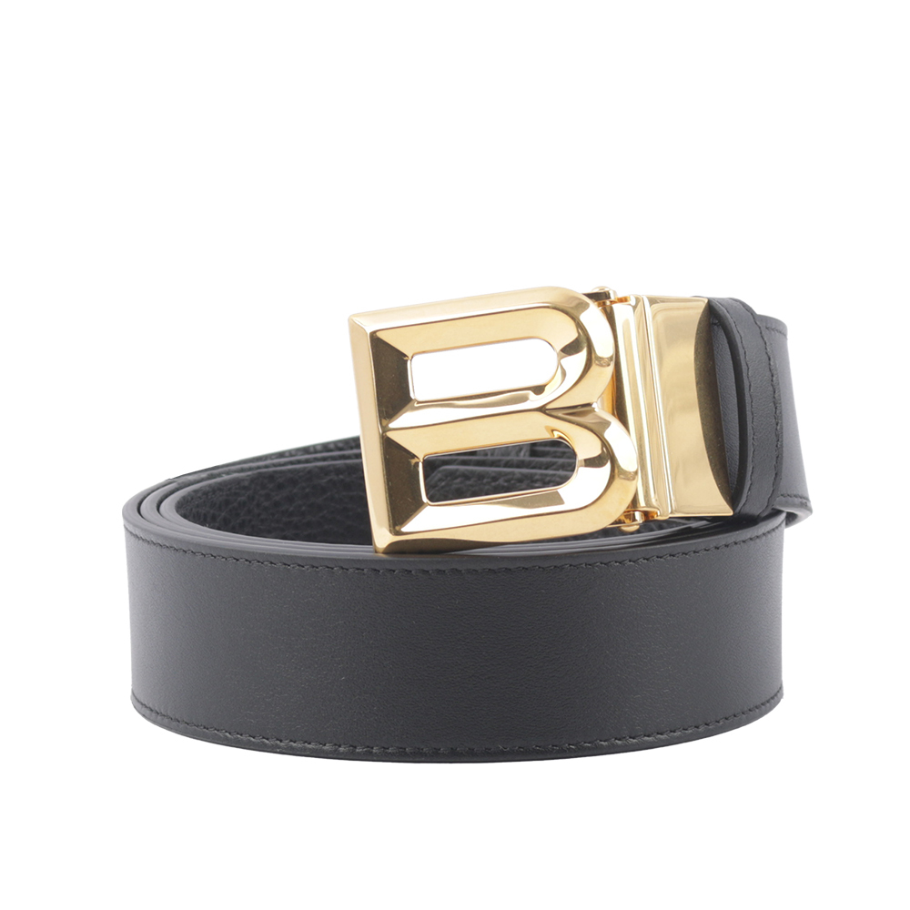 【BALLY】B-BUCKLE 3.5cm 金釦小牛皮皮帶(黑色)