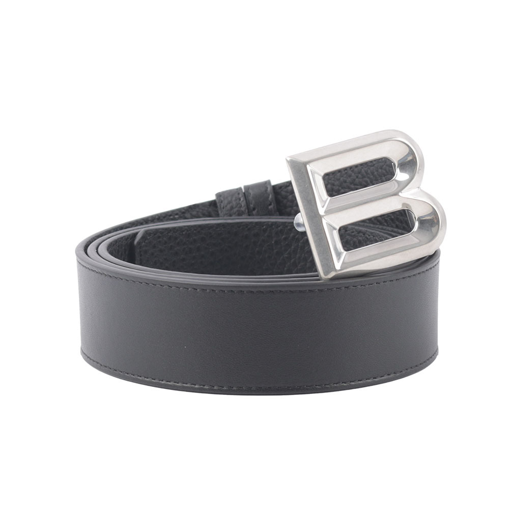 【BALLY】B-BUCKLE 3.5cm 銀釦小牛皮皮帶(黑色) 6306657