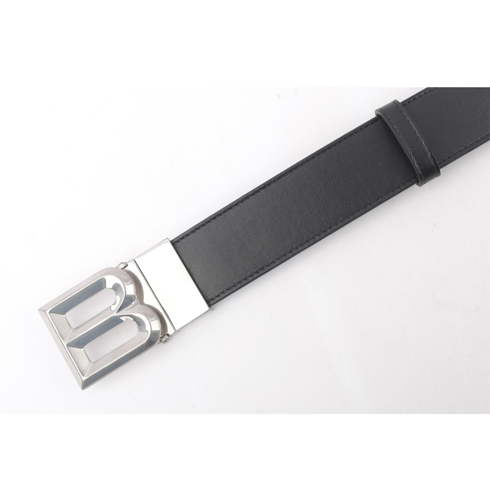 【BALLY】B-BUCKLE 3.5cm 銀釦小牛皮皮帶(黑色) 6306657