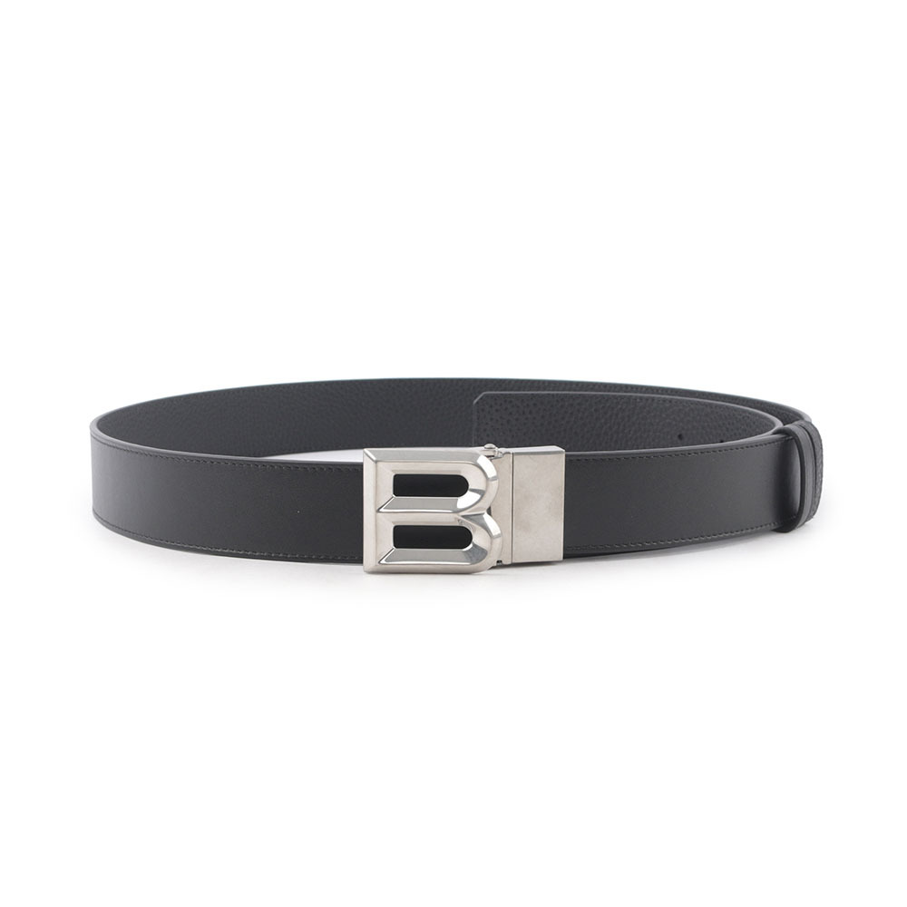 【BALLY】B-BUCKLE 3.5cm 銀釦小牛皮皮帶(黑色) 6306657