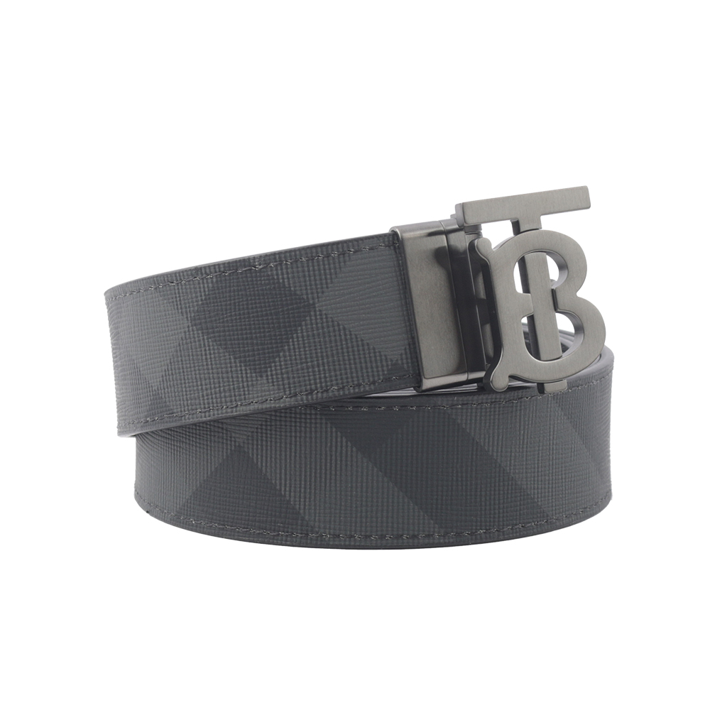 【BURBERRY】TB Logo 帆布及牛皮寬3.5cm雙面可用皮帶