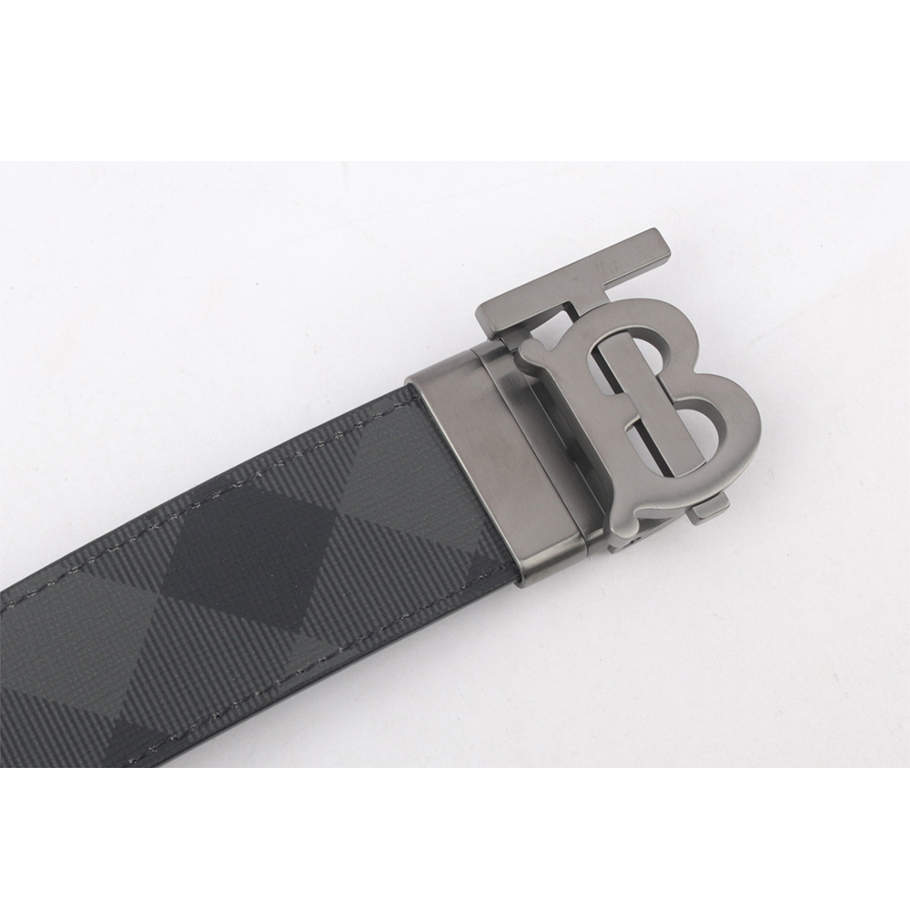 【BURBERRY】TB Logo 帆布及牛皮寬3.5cm雙面可用皮帶(炭灰/石墨黑) 85/90/95/100/105cm 8065339 A1208