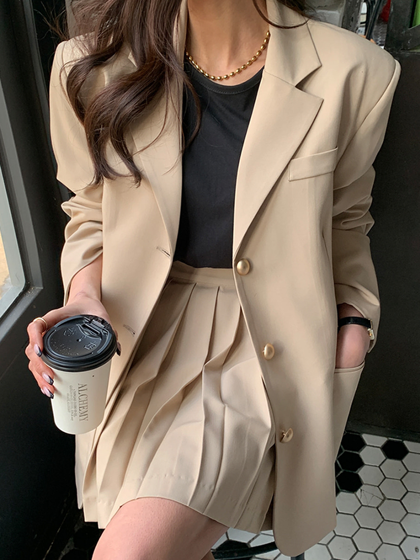 [現貨] 率性寬版金釦西裝外套 [ 灰色 / Free ]