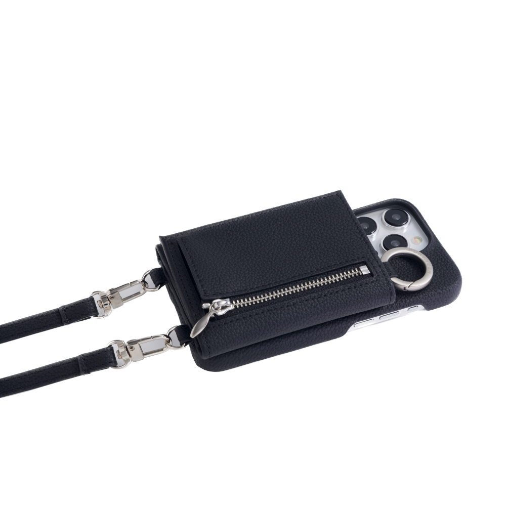 iPhone 錢包掛繩造型手機殼 / 神秘黑