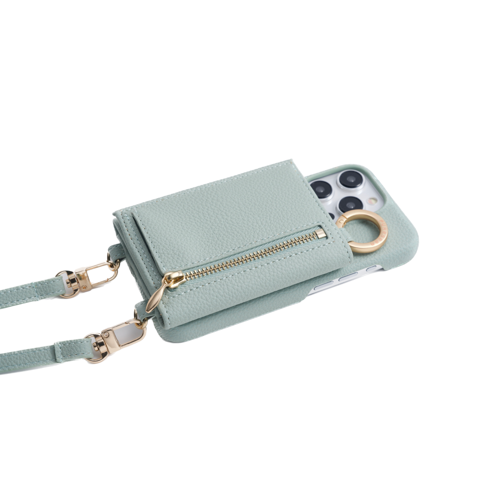 iPhone 錢包掛繩造型手機殼 / 湖水綠