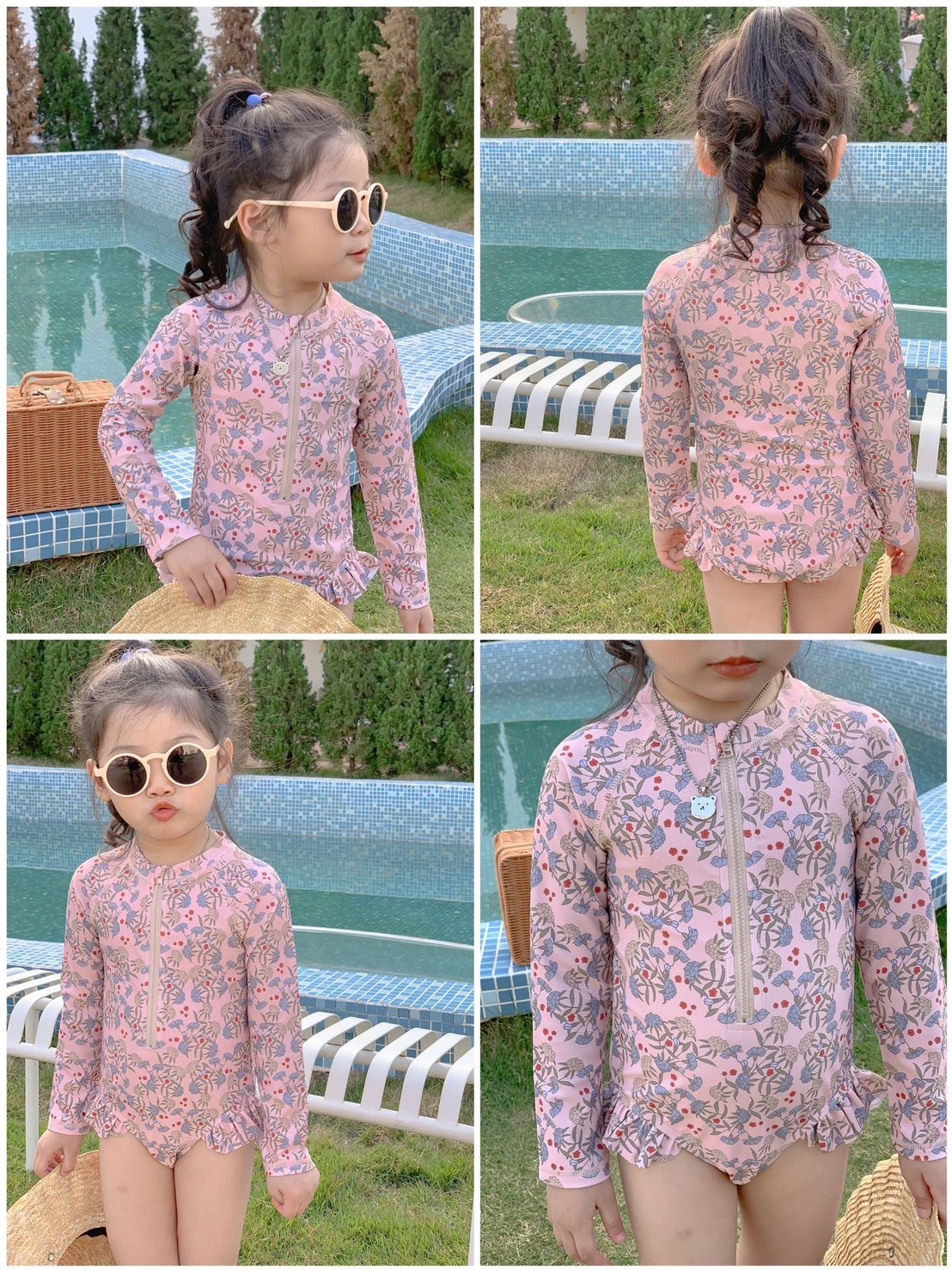 碎花長袖連身泳衣