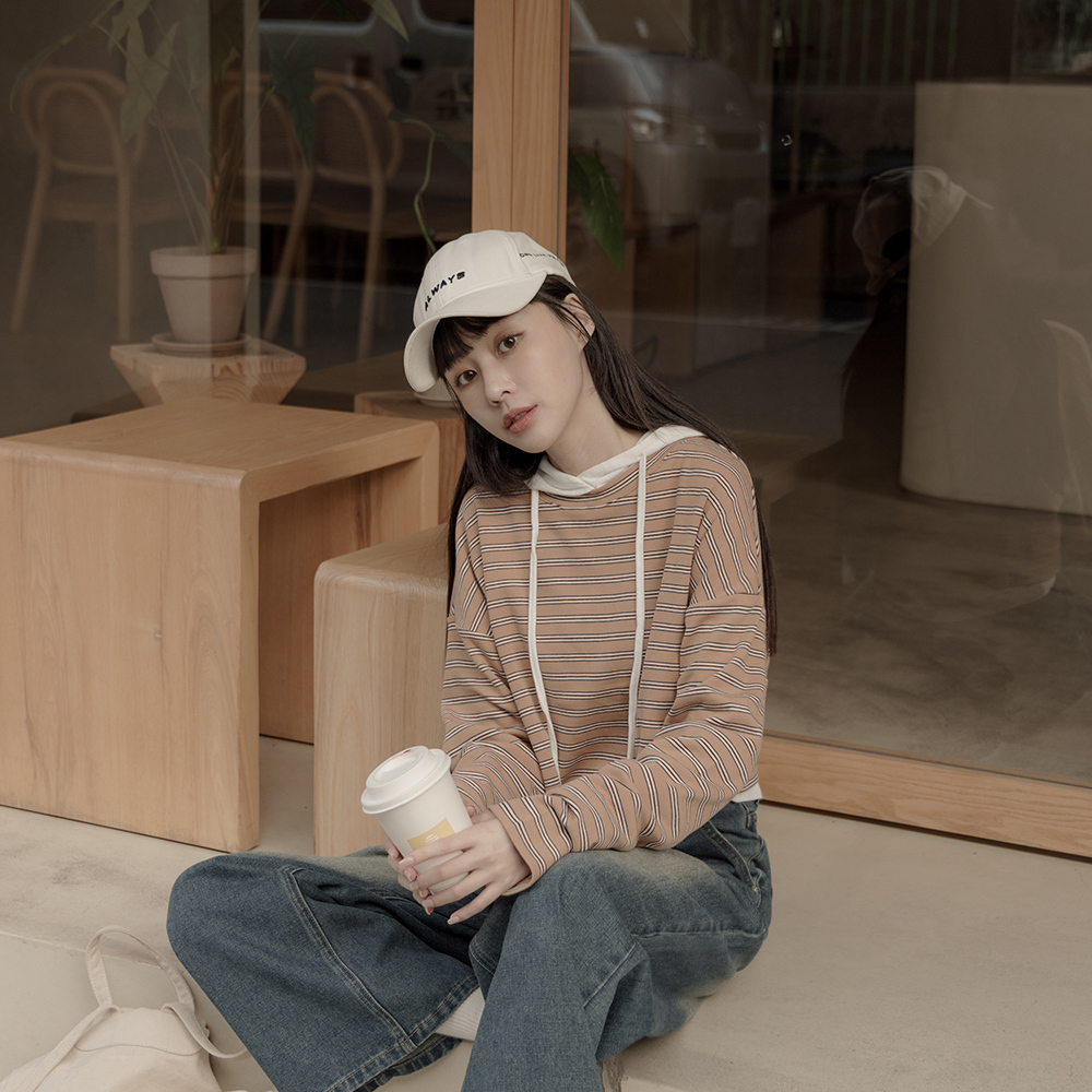 Simple horizontal striped color matching short top two colors【01098081】in stock+pre-order