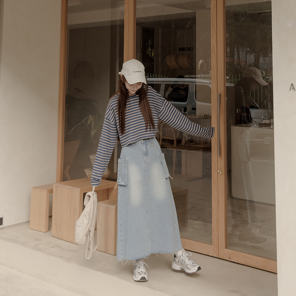 Simple horizontal striped color matching short top two colors【01098081】in stock+pre-order