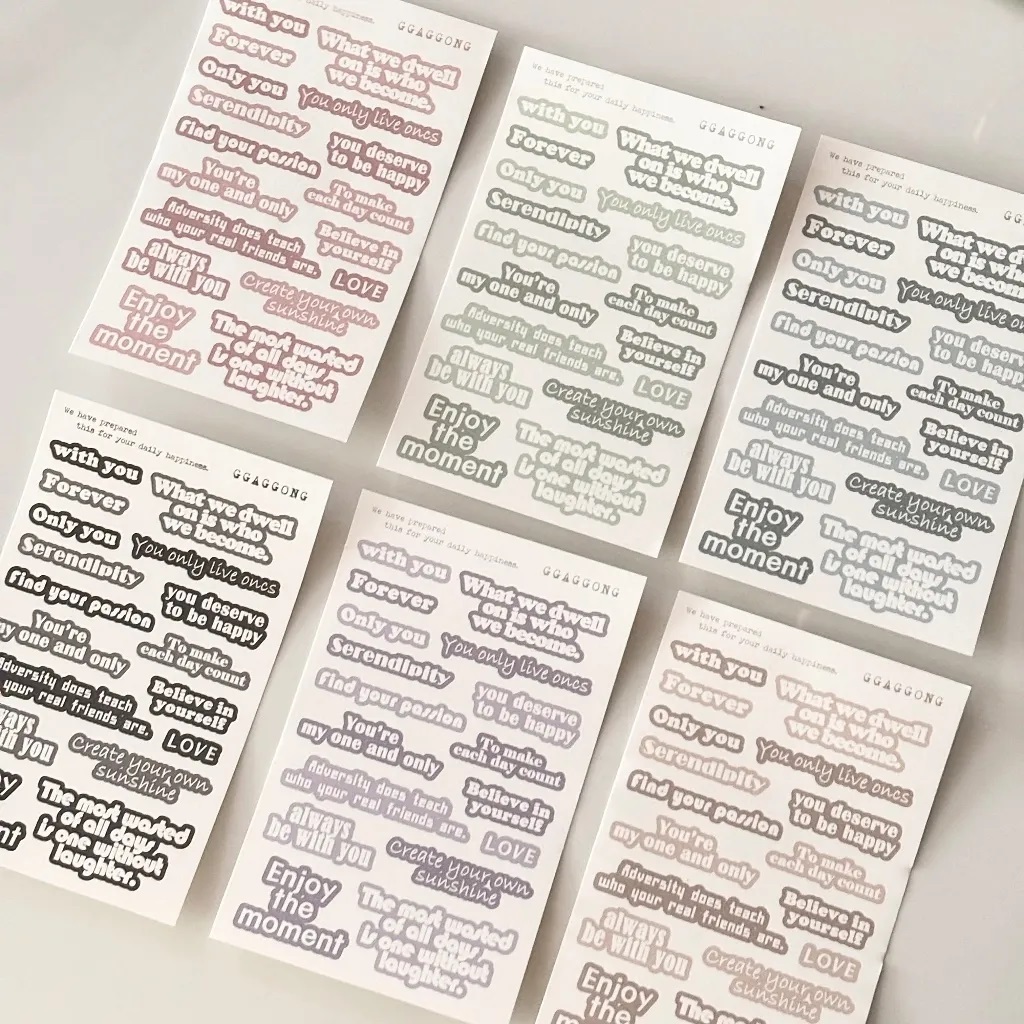 韓國 ggaggong．英文QQ字貼紙包 模造紙 / PET 各6色