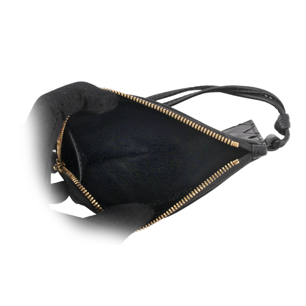 【BOTTEGA VENETA】L 型金色拉鍊小羊皮編織附鑰匙釦卡包/零錢包(黑色) 776032 VCPP3 8425