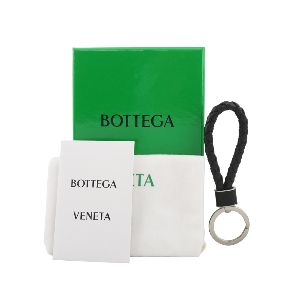 【BOTTEGA VENETA】新款銀釦小羊皮編織鑰匙圈(黑色) 709727 VMAY1 8803